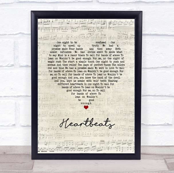 José González Heartbeats Script Heart Song Lyric Wall Art Print