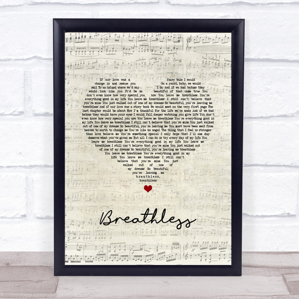 Shayne Ward Breathless Script Heart Song Lyric Wall Art Print