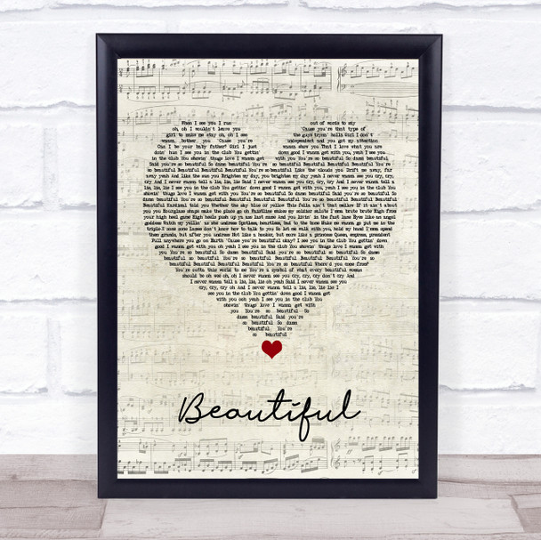 Akon Beautiful Script Heart Song Lyric Wall Art Print