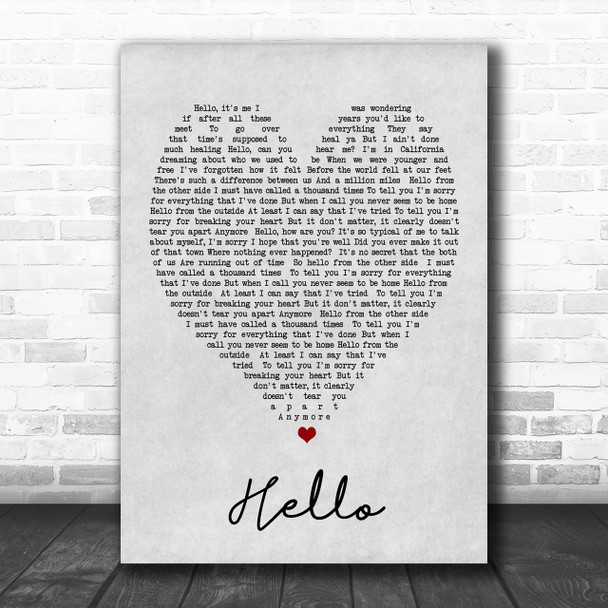 Hello Adele Grey Heart Song Lyric Music Wall Art Print