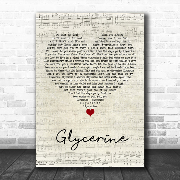 Bush Glycerine Script Heart Song Lyric Wall Art Print