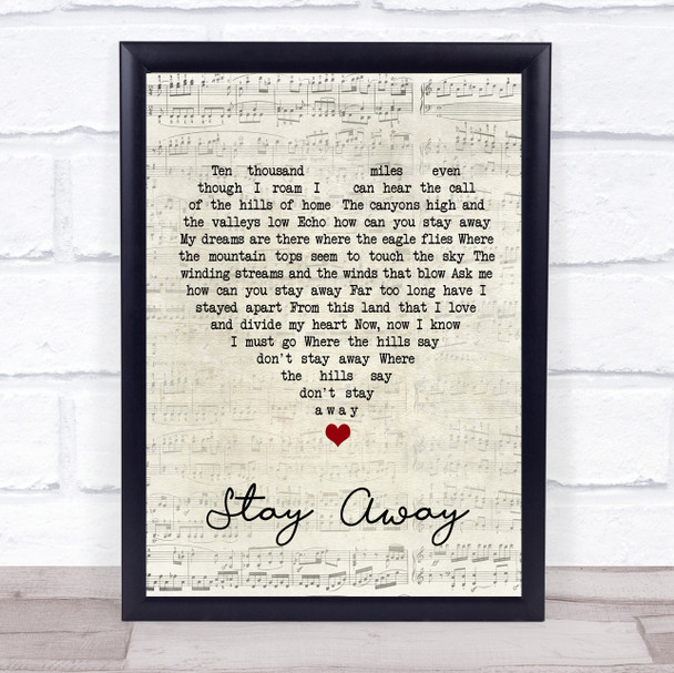 Elvis Presley Stay Away Script Heart Song Lyric Wall Art Print