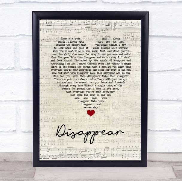 Hoobastank Disappear Script Heart Song Lyric Wall Art Print