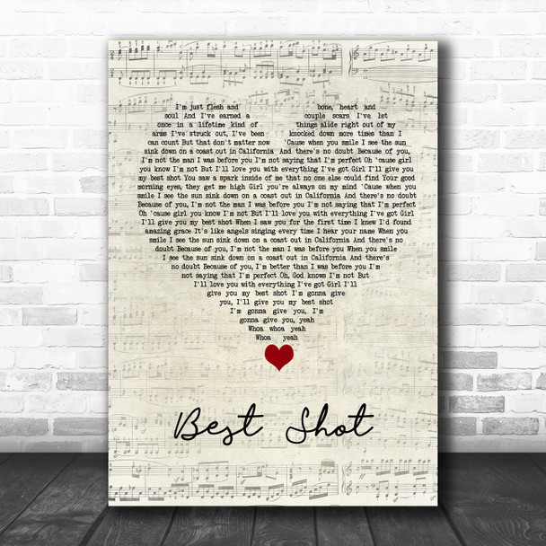 Jimmie Allen Best Shot Script Heart Song Lyric Wall Art Print