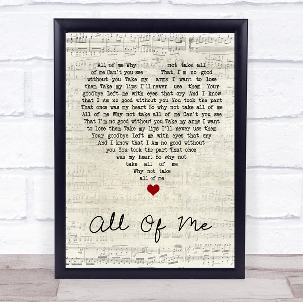 Willie Nelson All Of Me Script Heart Song Lyric Wall Art Print