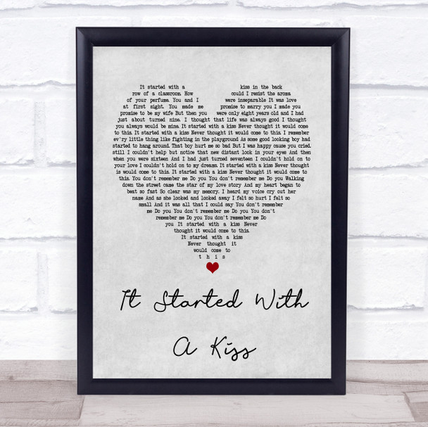 Hot Chocolate It Started With A Kiss Grey Heart Song Lyric Music Wall Art Print
