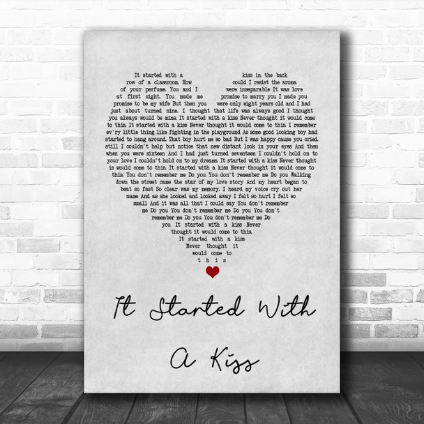 Hot Chocolate It Started With A Kiss Grey Heart Song Lyric Music Wall Art Print