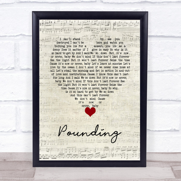 Doves Pounding Script Heart Song Lyric Wall Art Print