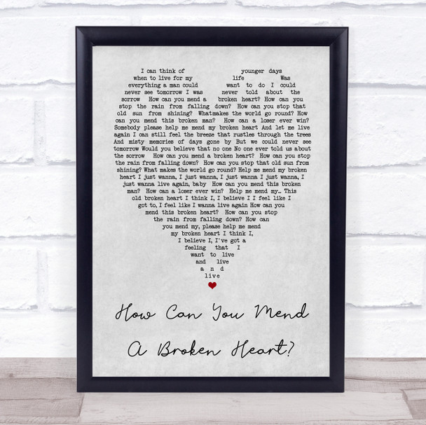 How Can You Mend A Broken Heart Al Green Grey Heart Song Lyric Music Wall Art Print