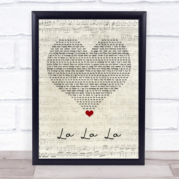 Naughty Boy La La La Script Heart Song Lyric Wall Art Print