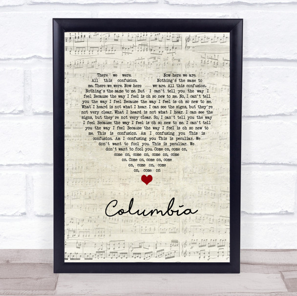 Oasis Columbia Script Heart Song Lyric Wall Art Print