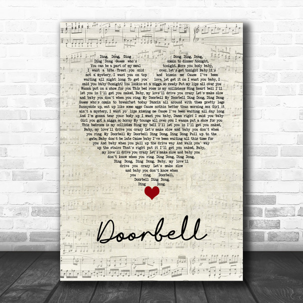 Trey Songz Doorbell Script Heart Song Lyric Wall Art Print