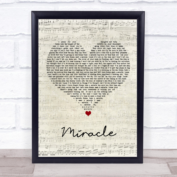 Bon Jovi Miracle Script Heart Song Lyric Wall Art Print