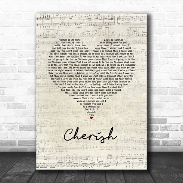 David Cassidy Cherish Script Heart Song Lyric Wall Art Print