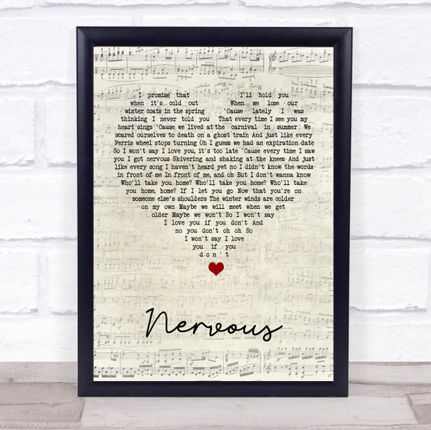 Gavin James Nervous Script Heart Song Lyric Wall Art Print