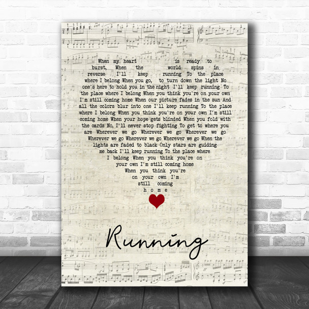 James Bay Running Script Heart Song Lyric Wall Art Print