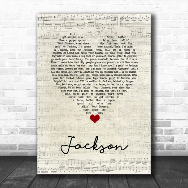 Johnny Cash Jackson Script Heart Song Lyric Wall Art Print