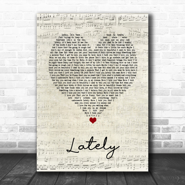 Dan + Shay Lately Script Heart Song Lyric Wall Art Print