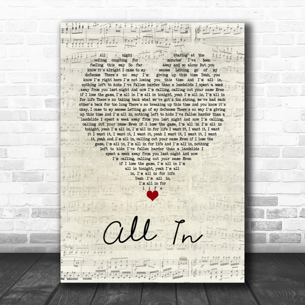 Lifehouse All In Script Heart Song Lyric Wall Art Print