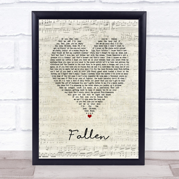 Upchurch Fallen Script Heart Song Lyric Wall Art Print