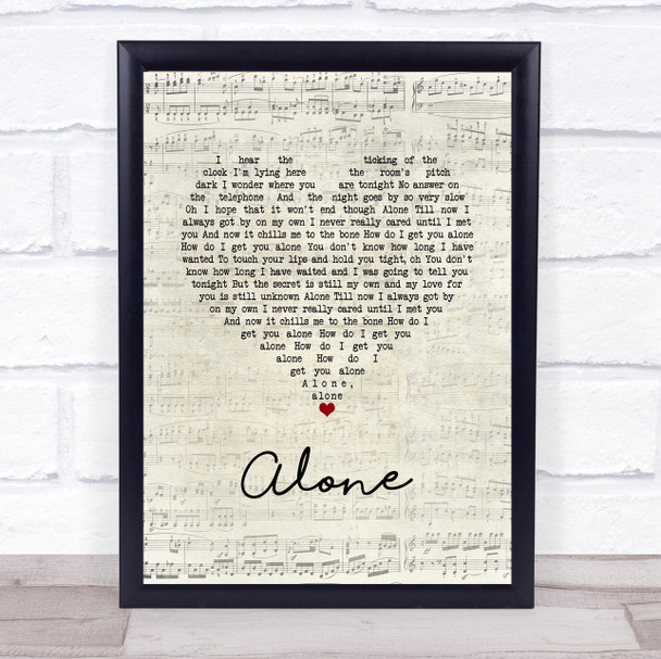 Heart Alone Script Heart Song Lyric Wall Art Print