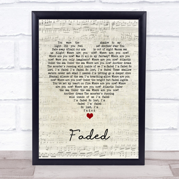 Alan Walker Faded Script Heart Song Lyric Wall Art Print