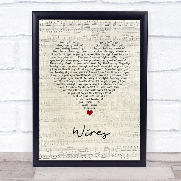 Athlete Wires Script Heart Song Lyric Wall Art Print