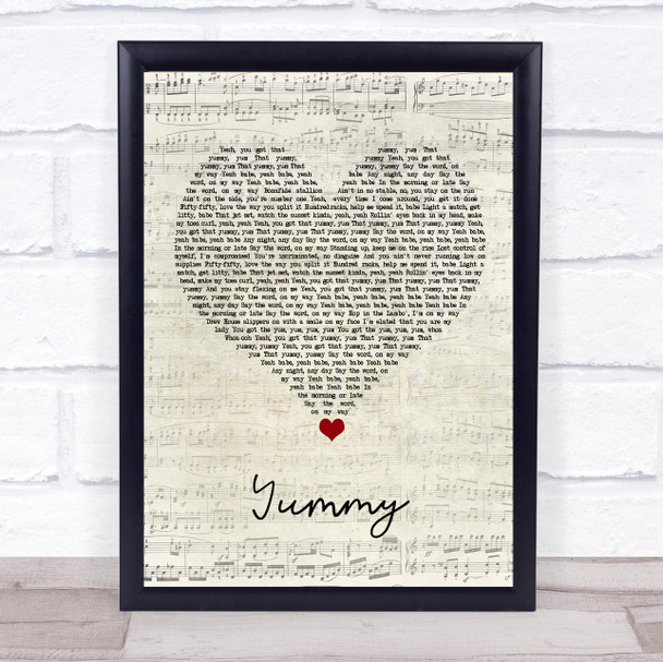 Justin Bieber Yummy Script Heart Song Lyric Wall Art Print