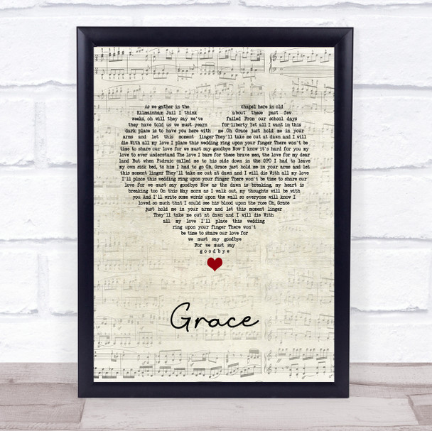 The Wolfe Tones Grace Script Heart Song Lyric Wall Art Print