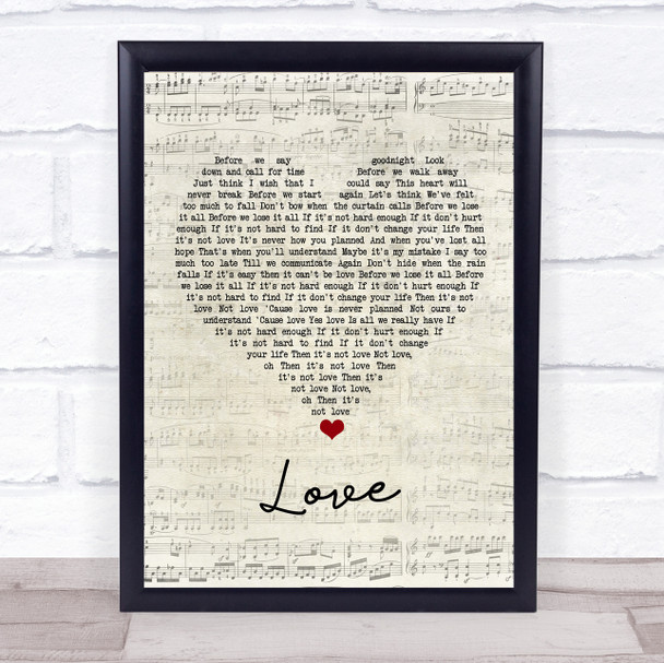 Boyzone Love Script Heart Song Lyric Wall Art Print