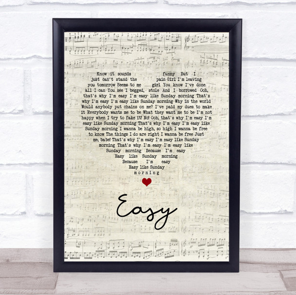 Lionel Richie Easy Script Heart Song Lyric Wall Art Print