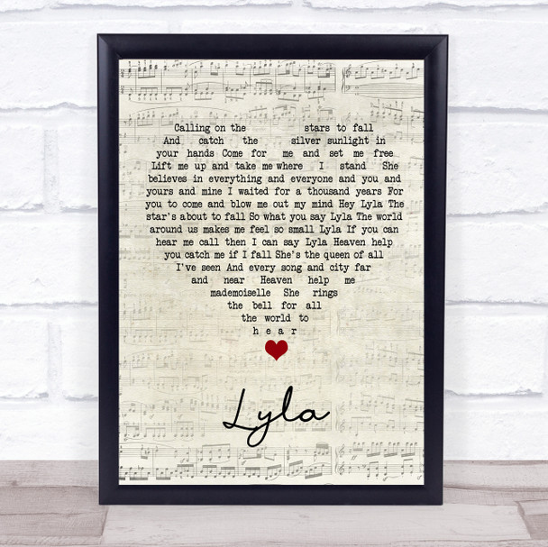 Oasis Lyla Script Heart Song Lyric Wall Art Print
