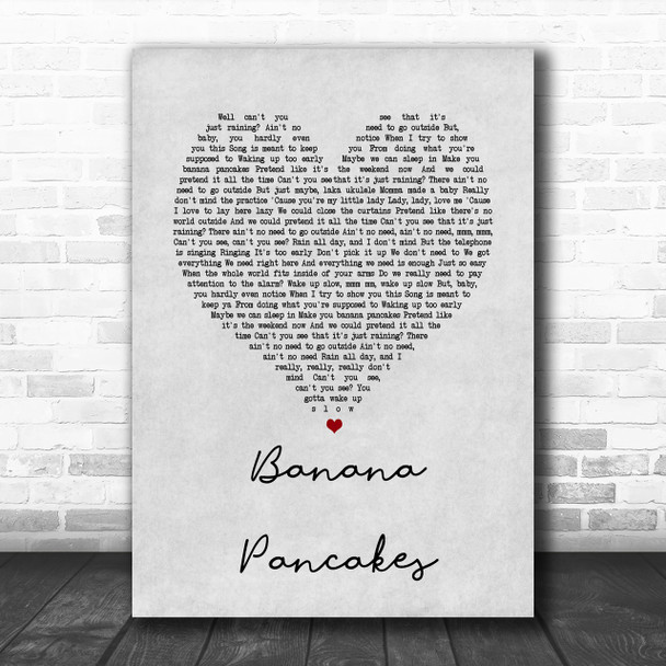 Jack Johnson Banana Pancakes Grey Heart Song Lyric Music Wall Art Print