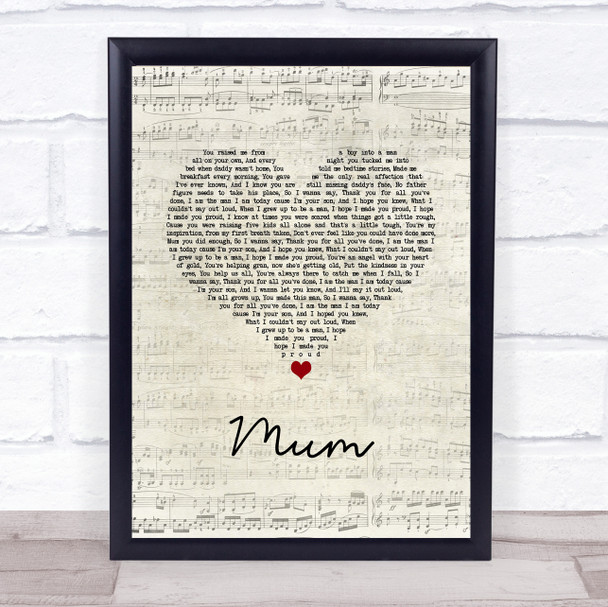 Nathan Grisdale Mum Script Heart Song Lyric Wall Art Print