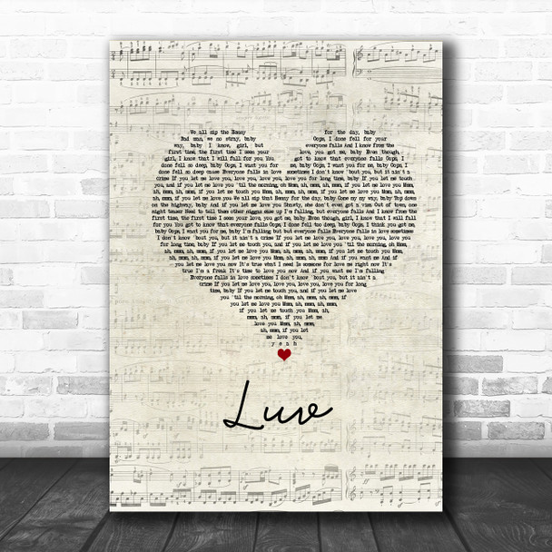 Tory Lanez Luv Script Heart Song Lyric Wall Art Print