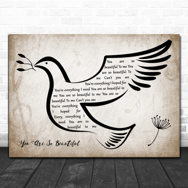 Joe Cocker You Are So Beautiful Vintage Dove Bird Song Lyric Wall Art Print