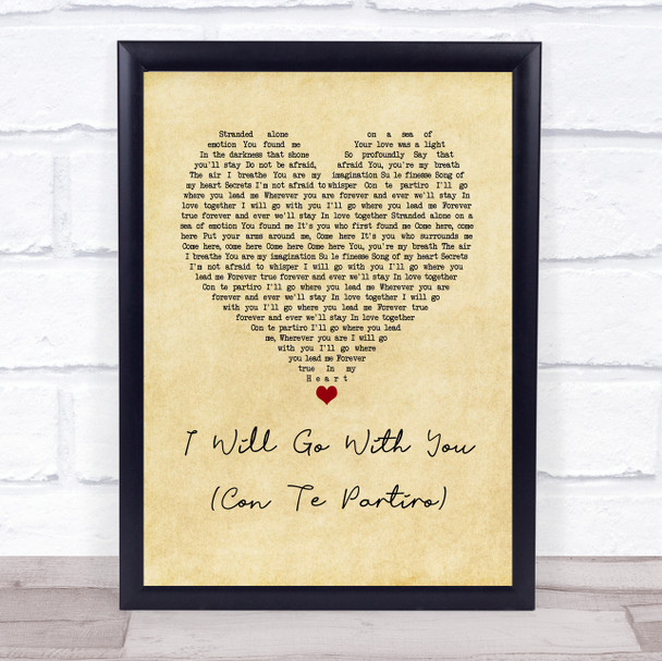 Donna Summer I Will Go With You (Con Te Partiro) Vintage Heart Song Lyric Wall Art Print