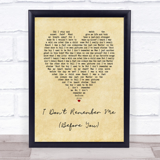 Brothers Osborne I Don't Remember Me (Before You) Vintage Heart Song Lyric Wall Art Print