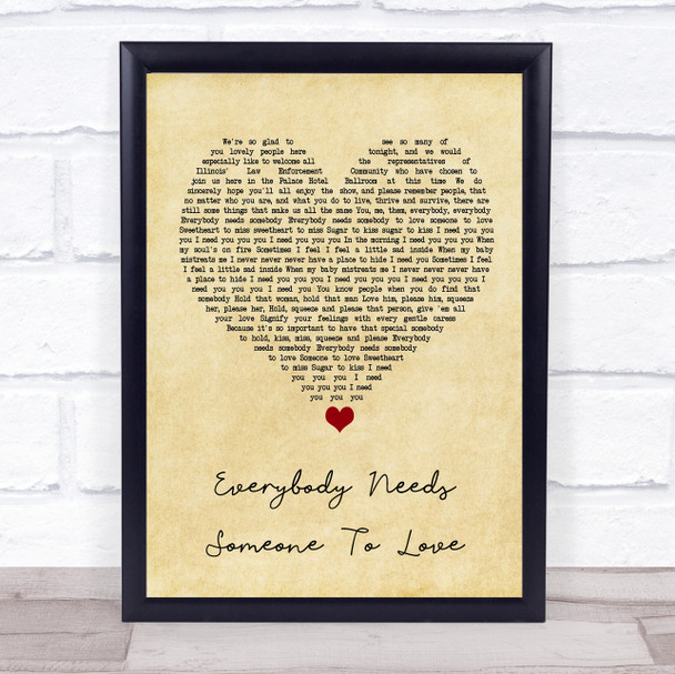 The Blues Brothers Everybody Needs Someone To Love Vintage Heart Song Lyric Wall Art Print
