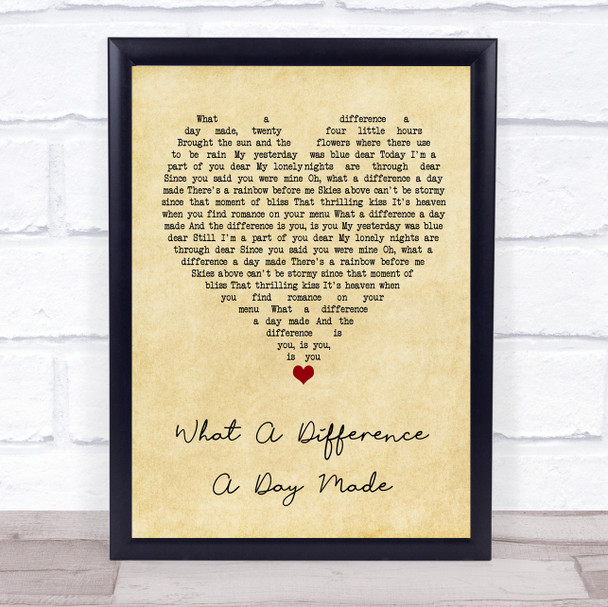 Jamie Cullum What A Difference A Day Made Vintage Heart Song Lyric Wall Art Print