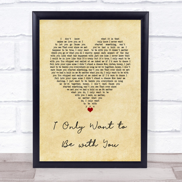 Dusty Springfield I Only Want to Be with You Vintage Heart Song Lyric Wall Art Print
