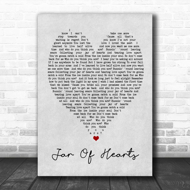 Jar Of Hearts Christina Perri Grey Heart Song Lyric Music Wall Art Print