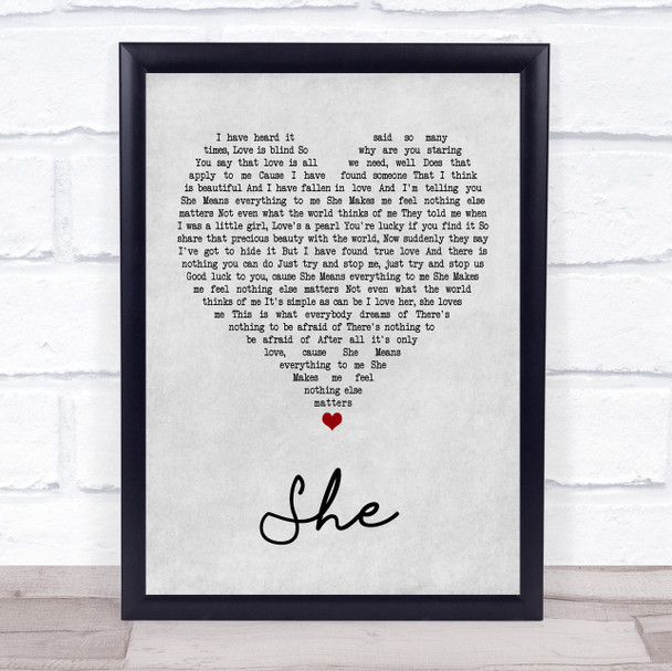 Jen foster She Grey Heart Song Lyric Music Wall Art Print