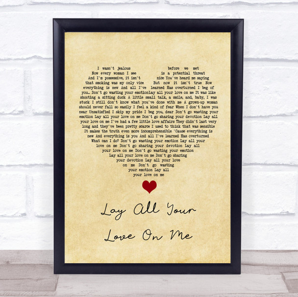 ABBA Lay All Your Love On Me Vintage Heart Song Lyric Wall Art Print