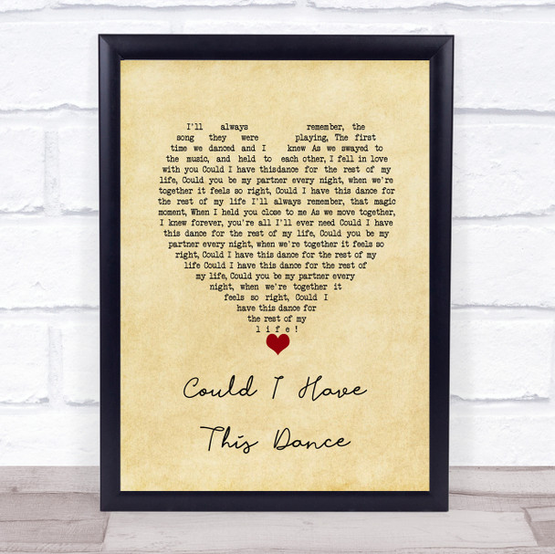 Anne Murray Could I Have This Dance Vintage Heart Song Lyric Wall Art Print