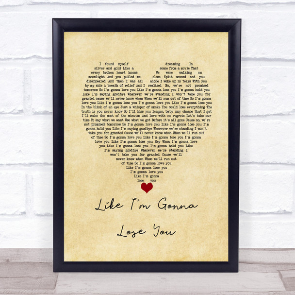 Meghan Trainor & John Legend Like I'm Gonna Lose You Vintage Heart Song Lyric Wall Art Print