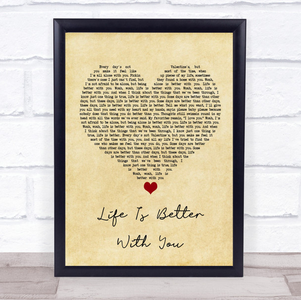 Michael Franti & Spearhead Life Is Better With You Vintage Heart Song Lyric Wall Art Print