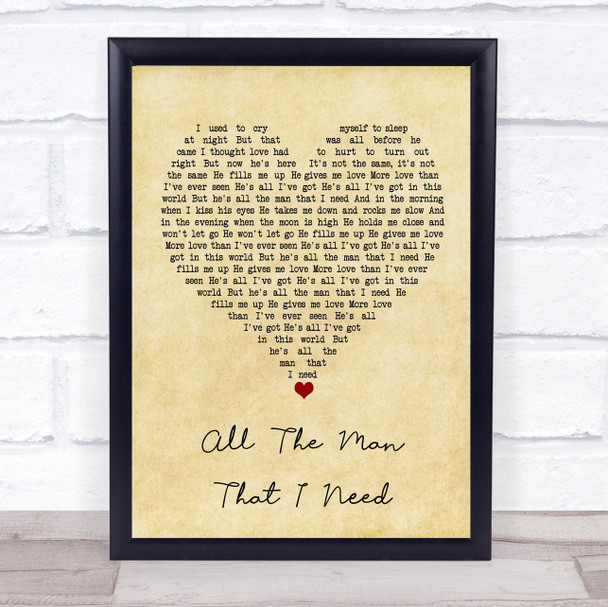 Whitney Houston All The Man That I Need Vintage Heart Song Lyric Wall Art Print