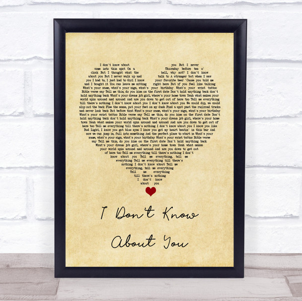 Chris Lane I Don't Know About You Vintage Heart Song Lyric Wall Art Print