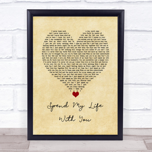 Eric Benet Spend My Life With You Vintage Heart Song Lyric Wall Art Print